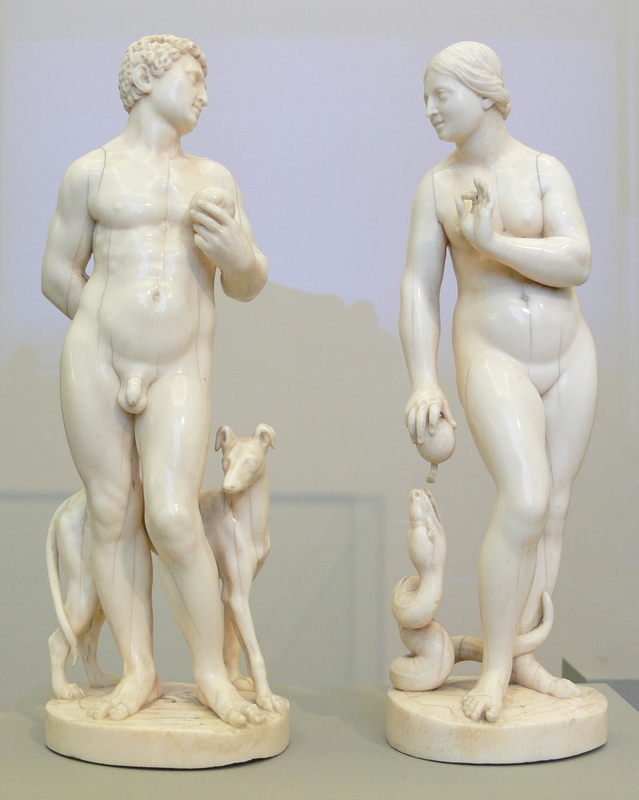 Nackt und gluecklich: Adam und Eva vor dem Apfelbiss. Quelle: wikimedia commons